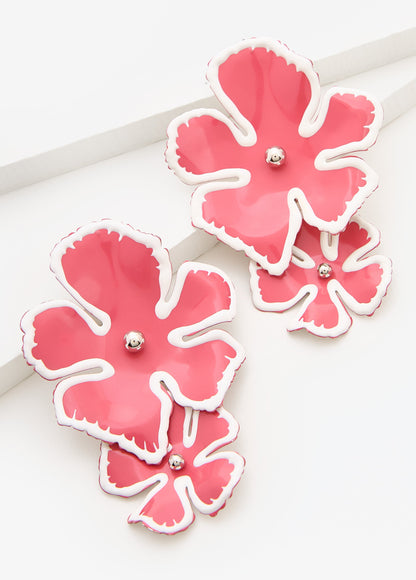 Ashley Stewart Dangle Flowers Earrings Calypso Coral