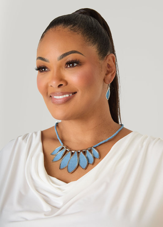 Ashley Stewart Denim Necklace And Earrings Set Denim