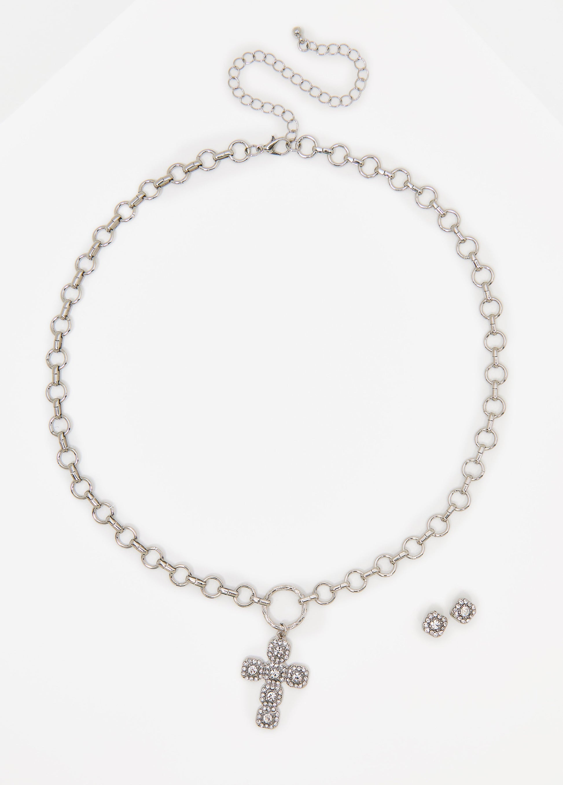 Ashley Stewart Crystal Cross Necklace Box Set Silver