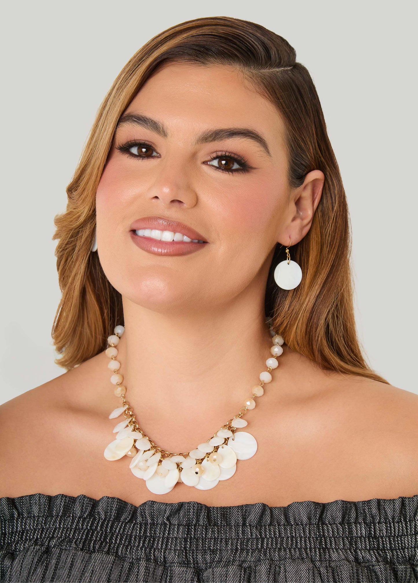 Ashley Stewart Faux Mother Of Pearl Necklace Set White