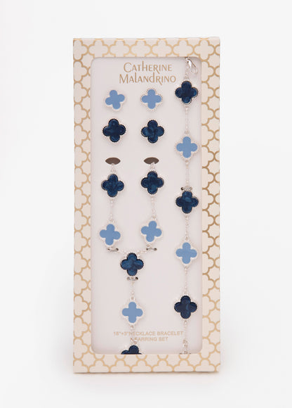Ashley Stewart Four Piece Clover Necklace Set Victoria Blue
