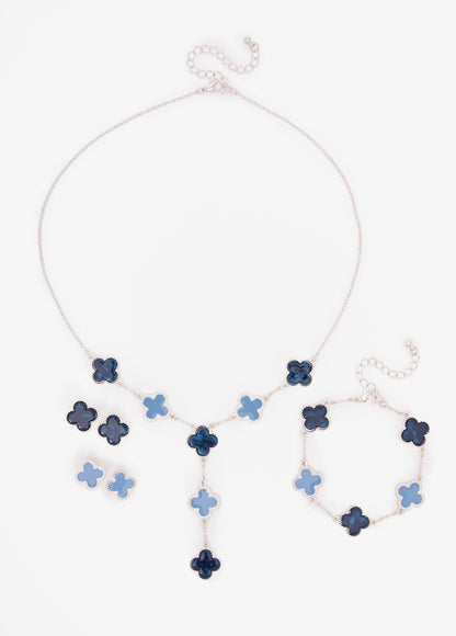 Ashley Stewart Four Piece Clover Necklace Set Victoria Blue