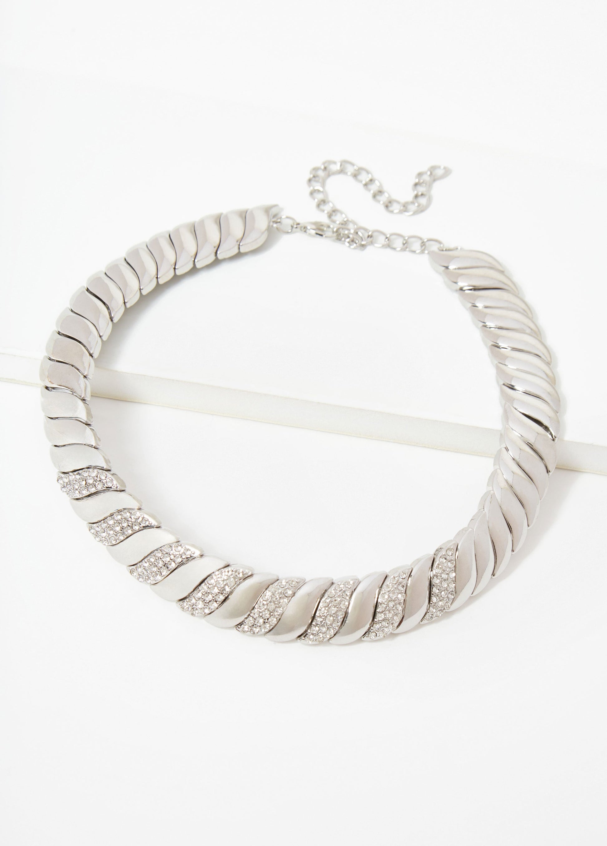 Ashley Stewart Trendy Crystal Necklace Silver Necklaces Statement Necklace Silver