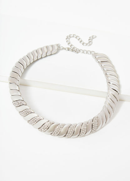Ashley Stewart Trendy Crystal Necklace Silver Necklaces Statement Necklace Silver
