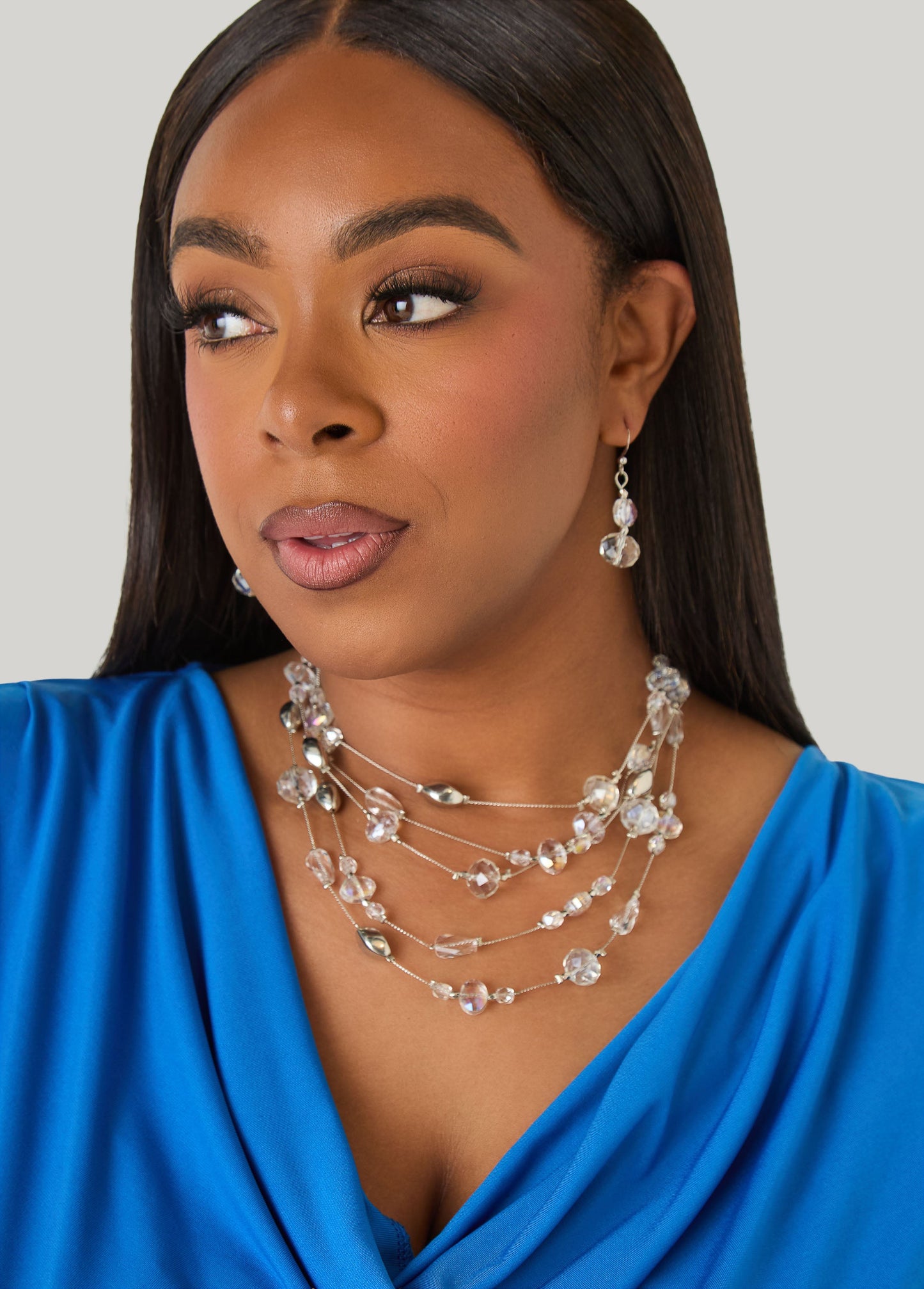 Ashley Stewart Silver Tone Bead Necklace Set Silver