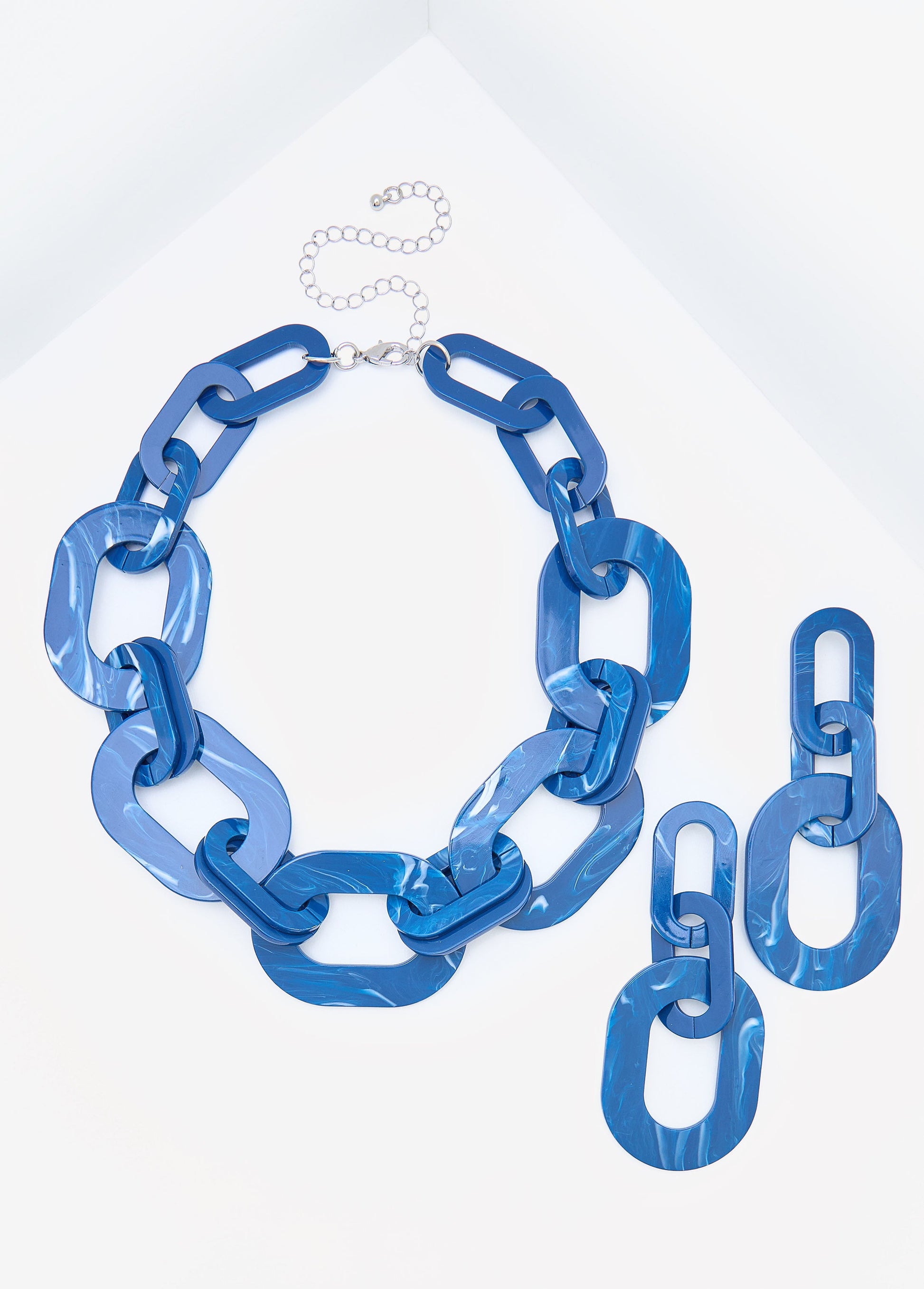 Ashley Stewart Marble Chain Link Necklace Set Victoria Blue