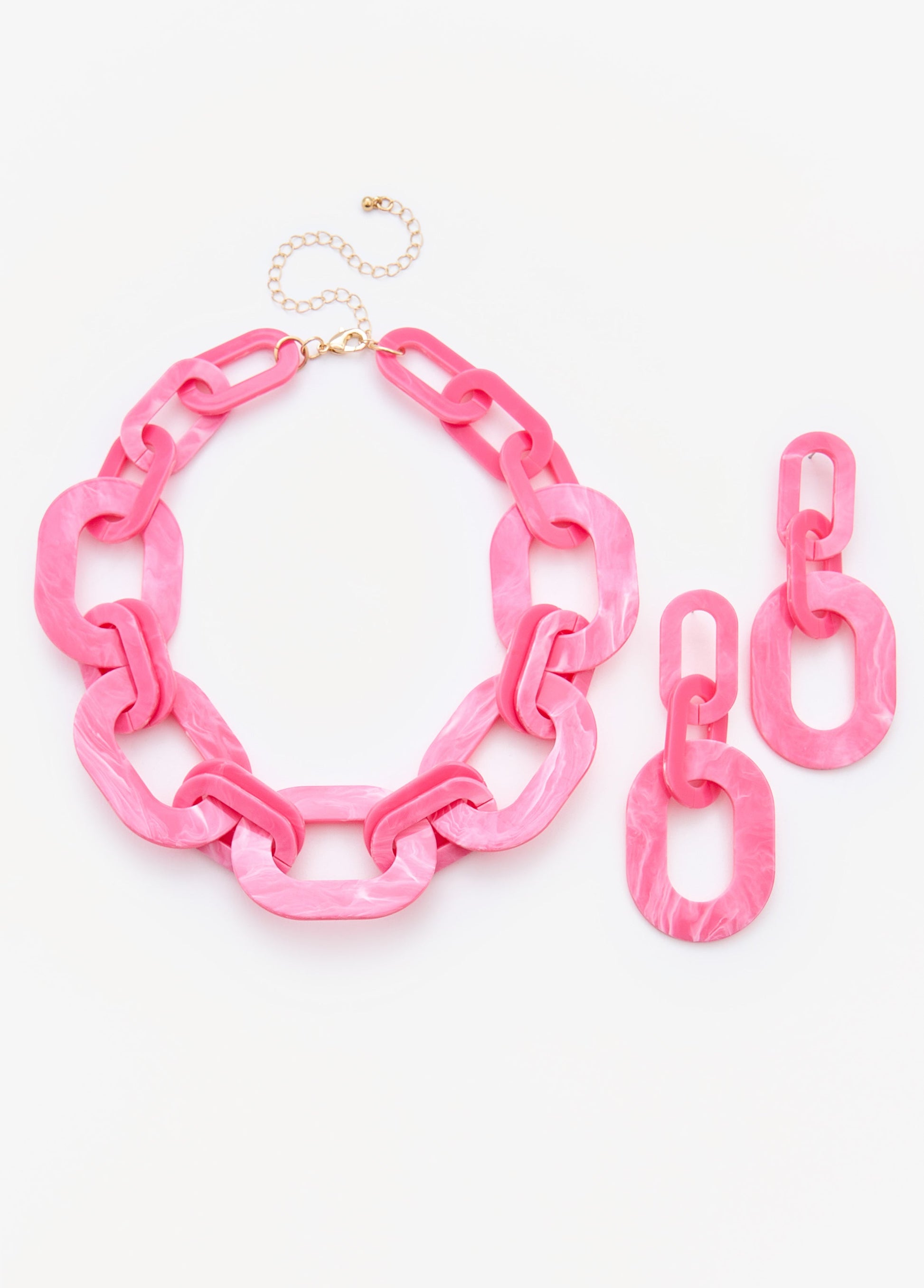 Ashley Stewart Marbled Chain Link Necklace Set Calypso Coral