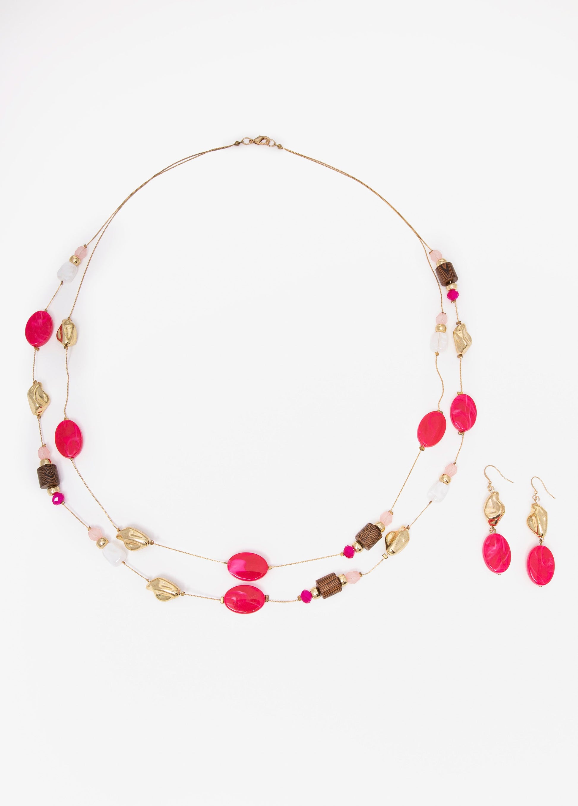 Ashley Stewart Wood And Bead Necklace Set Calypso Coral