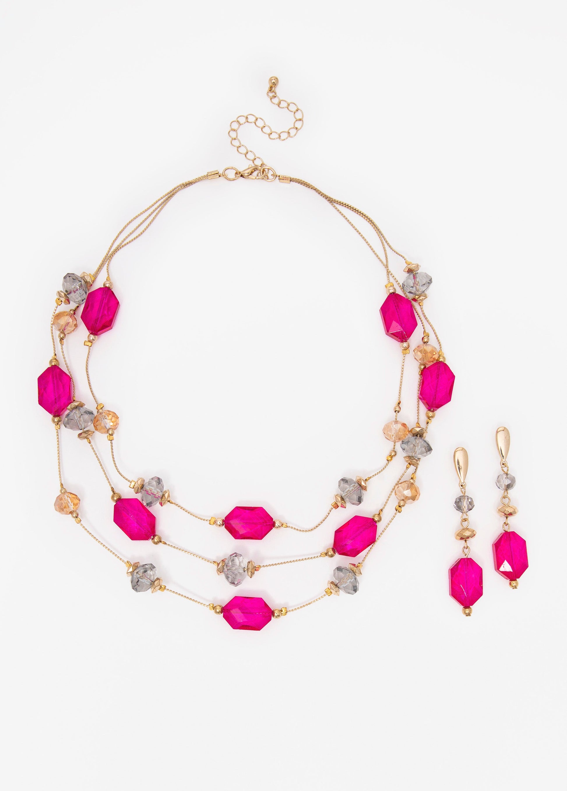 Ashley Stewart Layered Beaded Necklace Set Calypso Coral