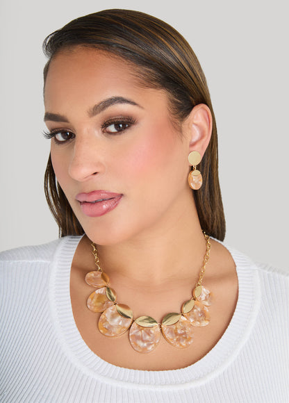 Ashley Stewart Marbled Stone Necklace Set Gold
