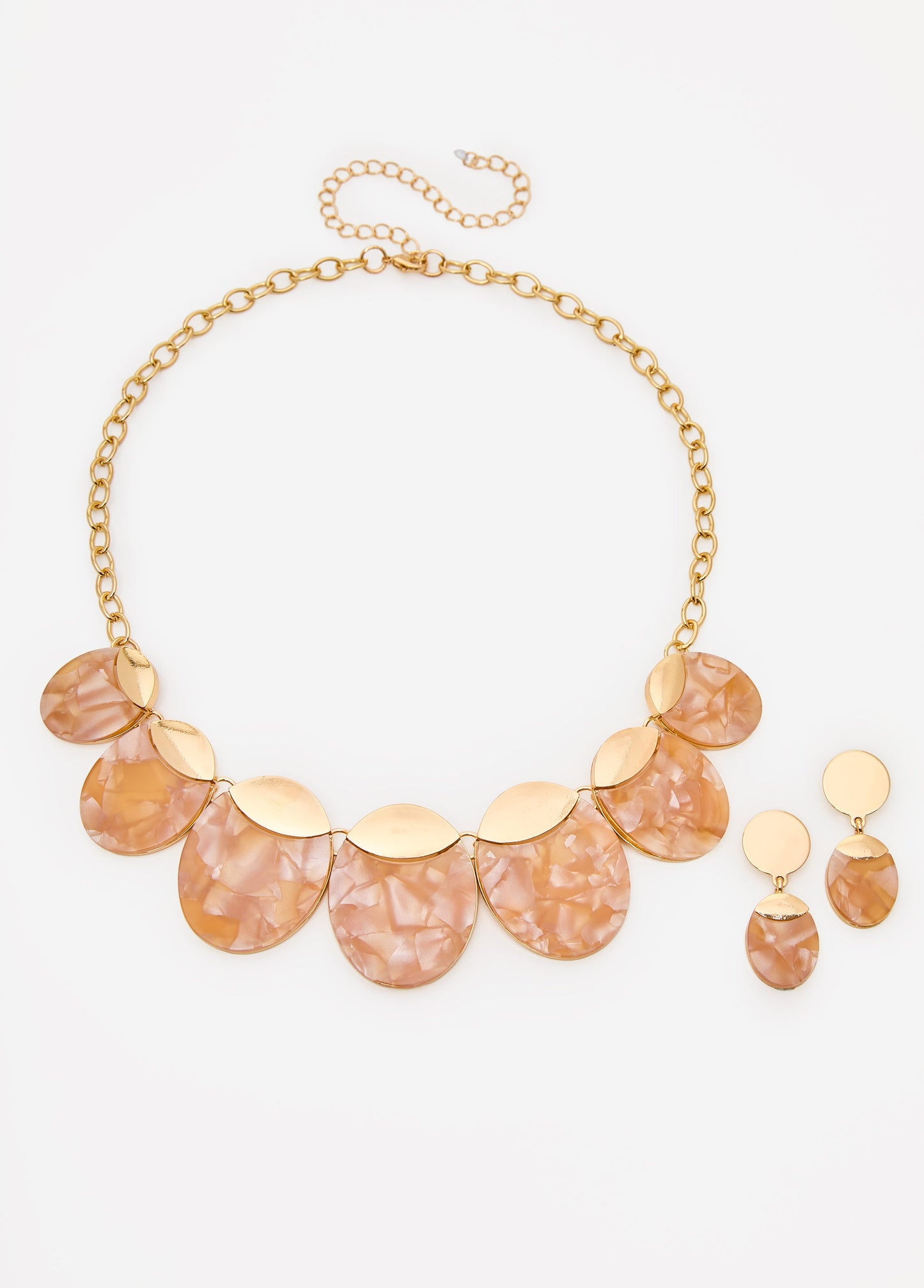 Ashley Stewart Marbled Stone Necklace Set Gold