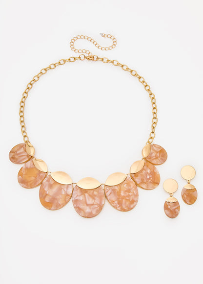Ashley Stewart Marbled Stone Necklace Set Gold