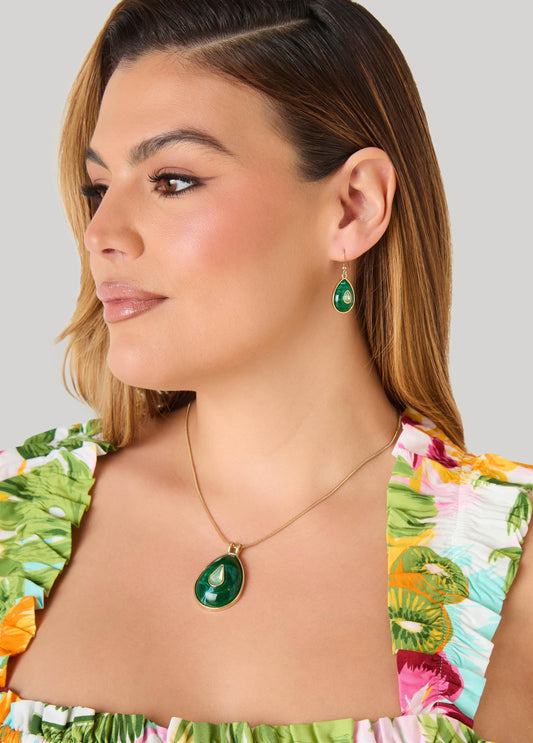 Ashley Stewart Teardrop Stone Necklace Set Bud Green