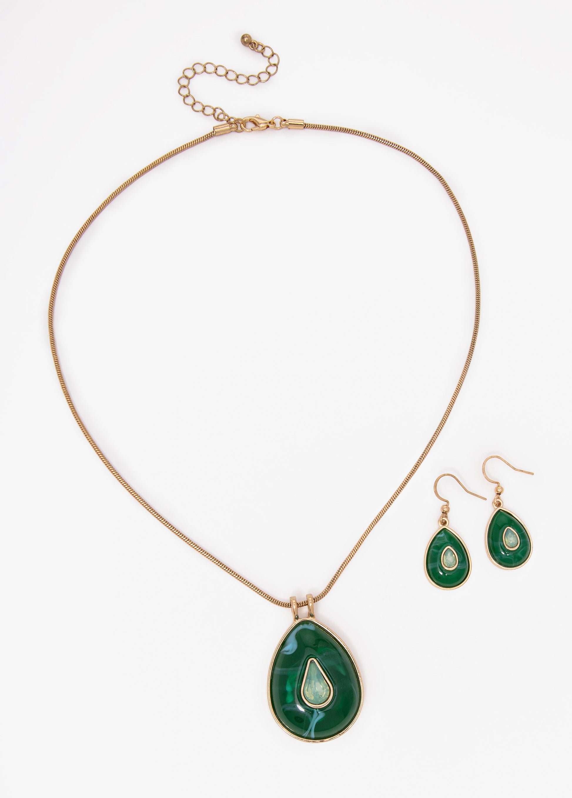 Ashley Stewart Teardrop Stone Necklace Set Bud Green