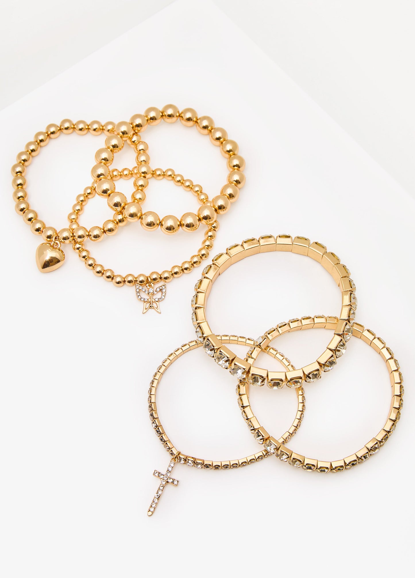 Ashley Stewart Heart And Cross Stretch Bracelets Gold