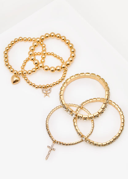 Ashley Stewart Heart And Cross Stretch Bracelets Gold