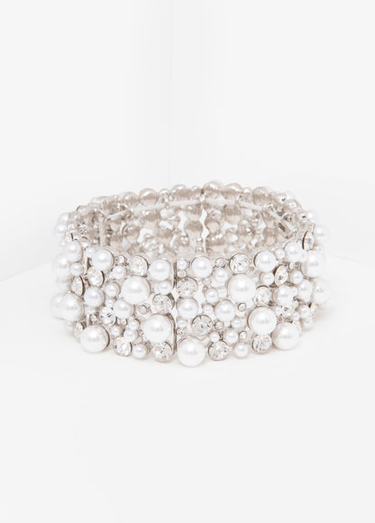 Ashley Stewart Faux Pearl And Crystal Bracelet Silver