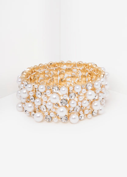 Ashley Stewart Crystal And Faux Pearl Bracelet Gold