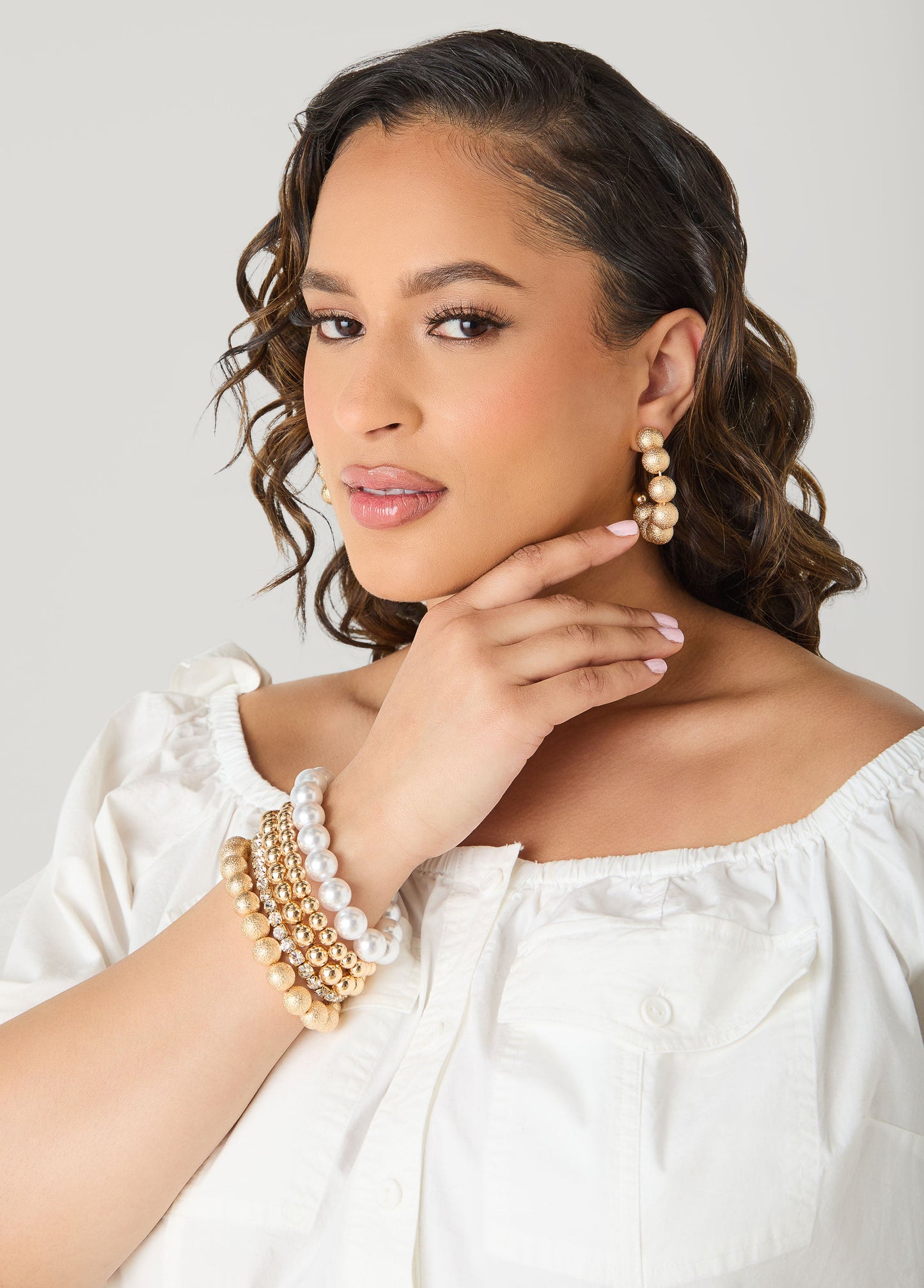 Ashley Stewart Gold Bracelet And Earrings Set Gold