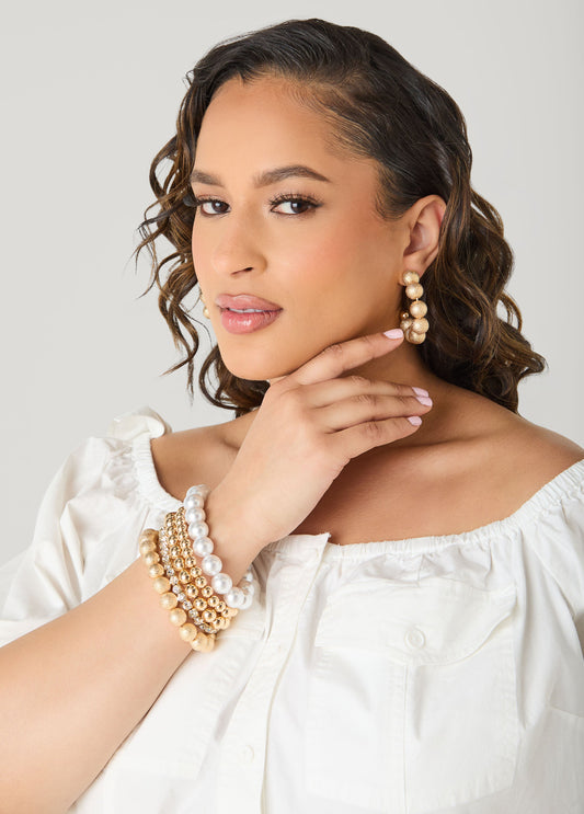 Ashley Stewart Gold Bracelet And Earrings Set Gold