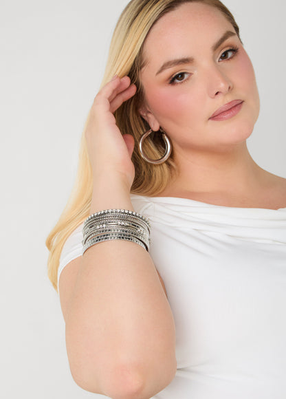 Ashley Stewart Set Of 13 Silver Tone Bangles Silver