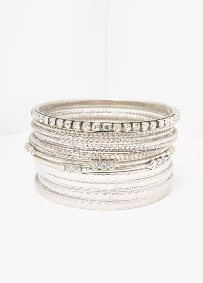 Ashley Stewart Set Of 13 Silver Tone Bangles Silver
