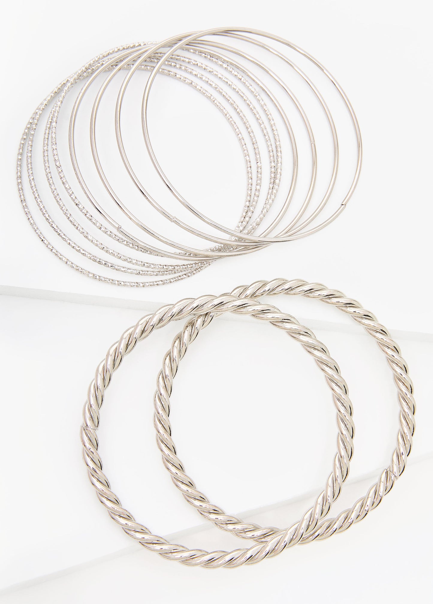 Ashley Stewart Set Of 10 Silver Tone Bangles Silver