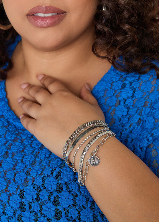 Ashley Stewart Set Of Five Silver Tone Bracelets Silver