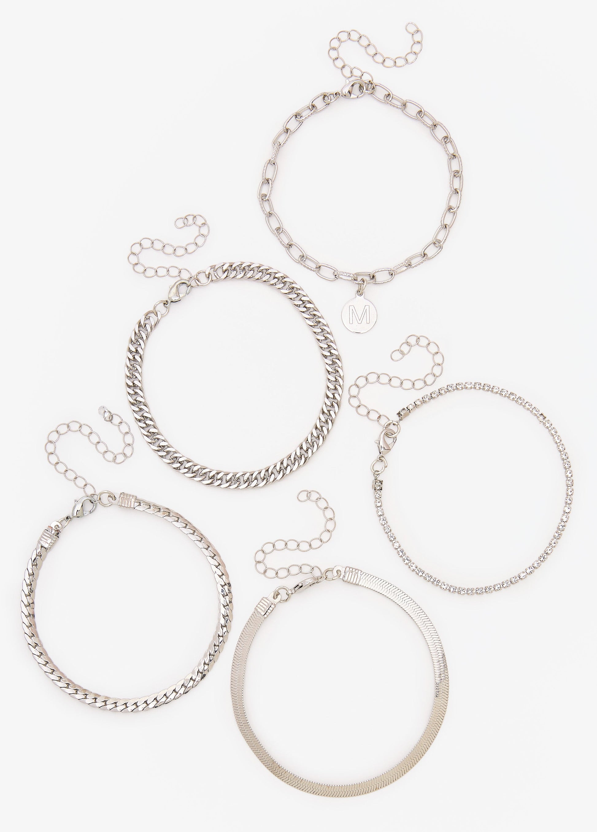 Ashley Stewart Set Of Five Silver Tone Bracelets Silver