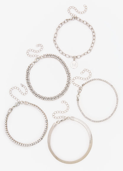 Ashley Stewart Set Of Five Silver Tone Bracelets Silver