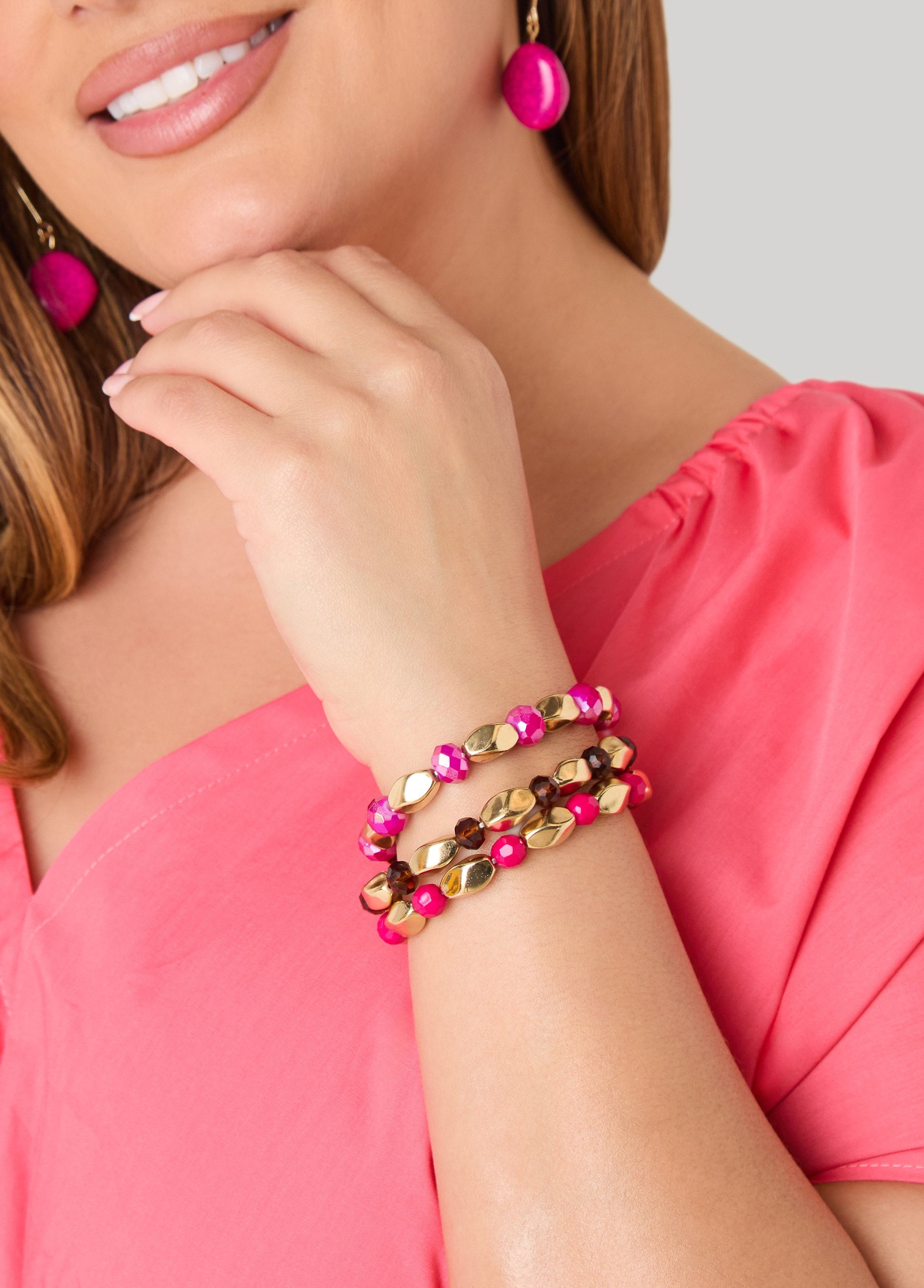 Ashley Stewart Beaded Gold Tone Bracelet Set Multi