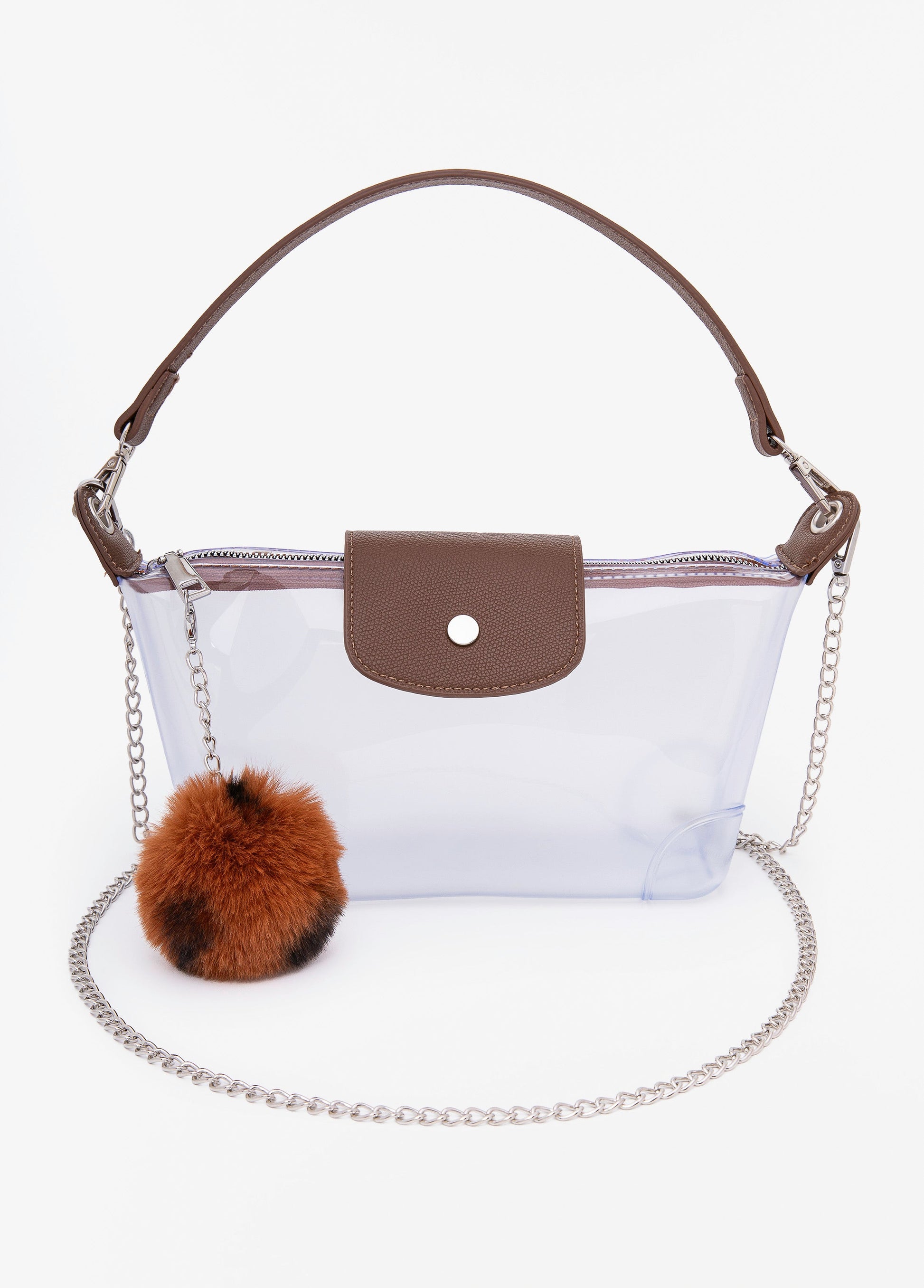 Ashley Stewart Faux Leather Trimmed Clear Bag Clear