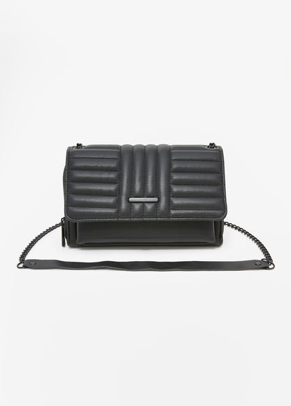 Ashley Stewart Quilted Faux Leather Flap Bag Black