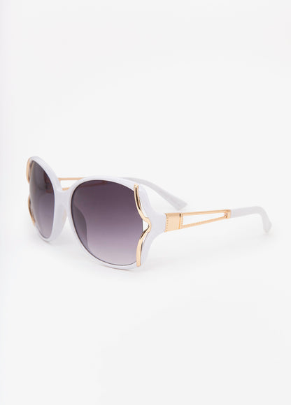 Ashley Stewart Cutout Round Frame Sunglasses White
