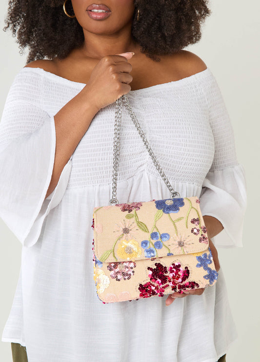 Ashley Stewart Floral Shoulder Bag Blush