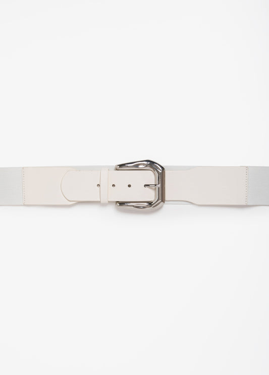 Ashley Stewart Hammered Buckle Stretch Belt White