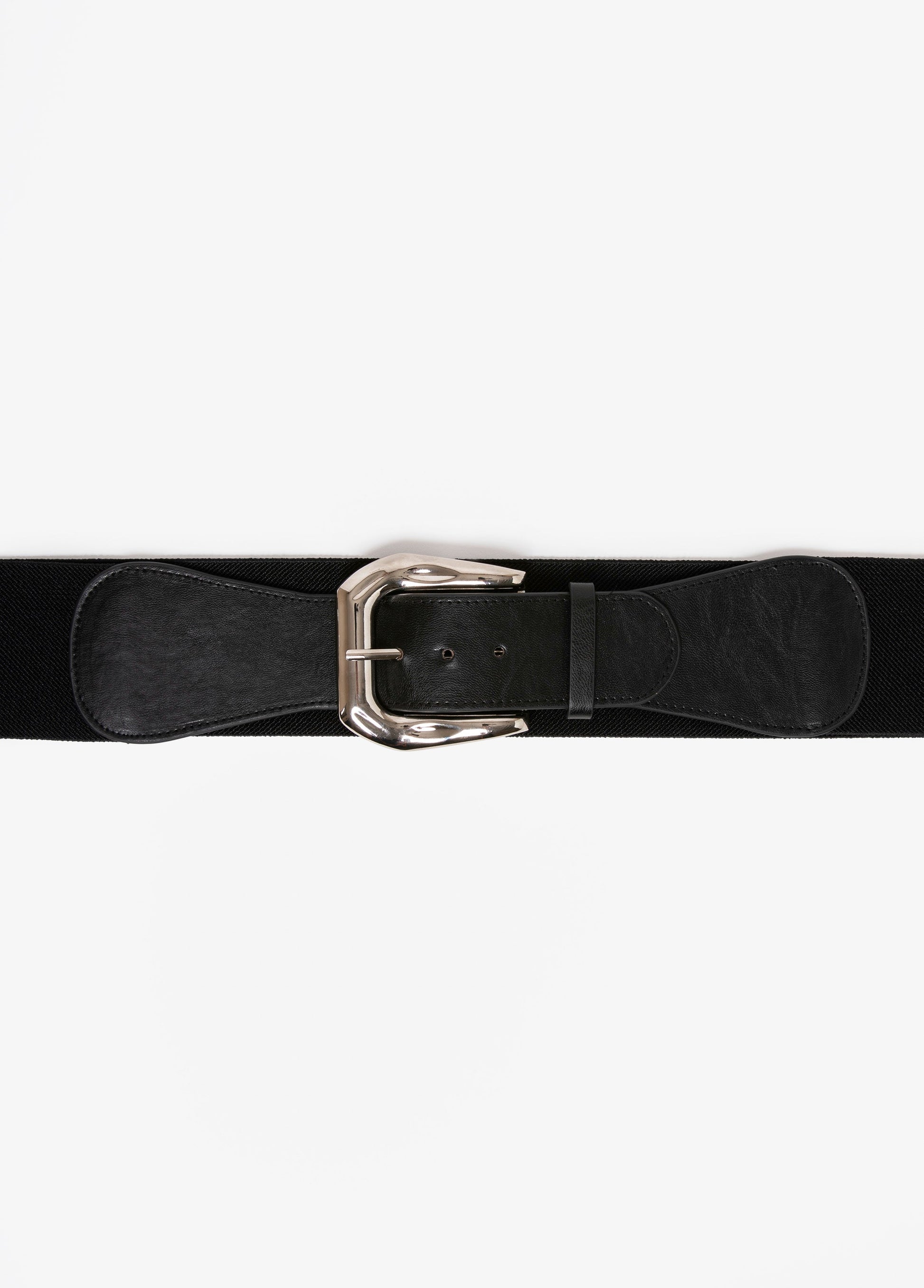 Ashley Stewart Hammered Silver Tone Buckle Belt Black
