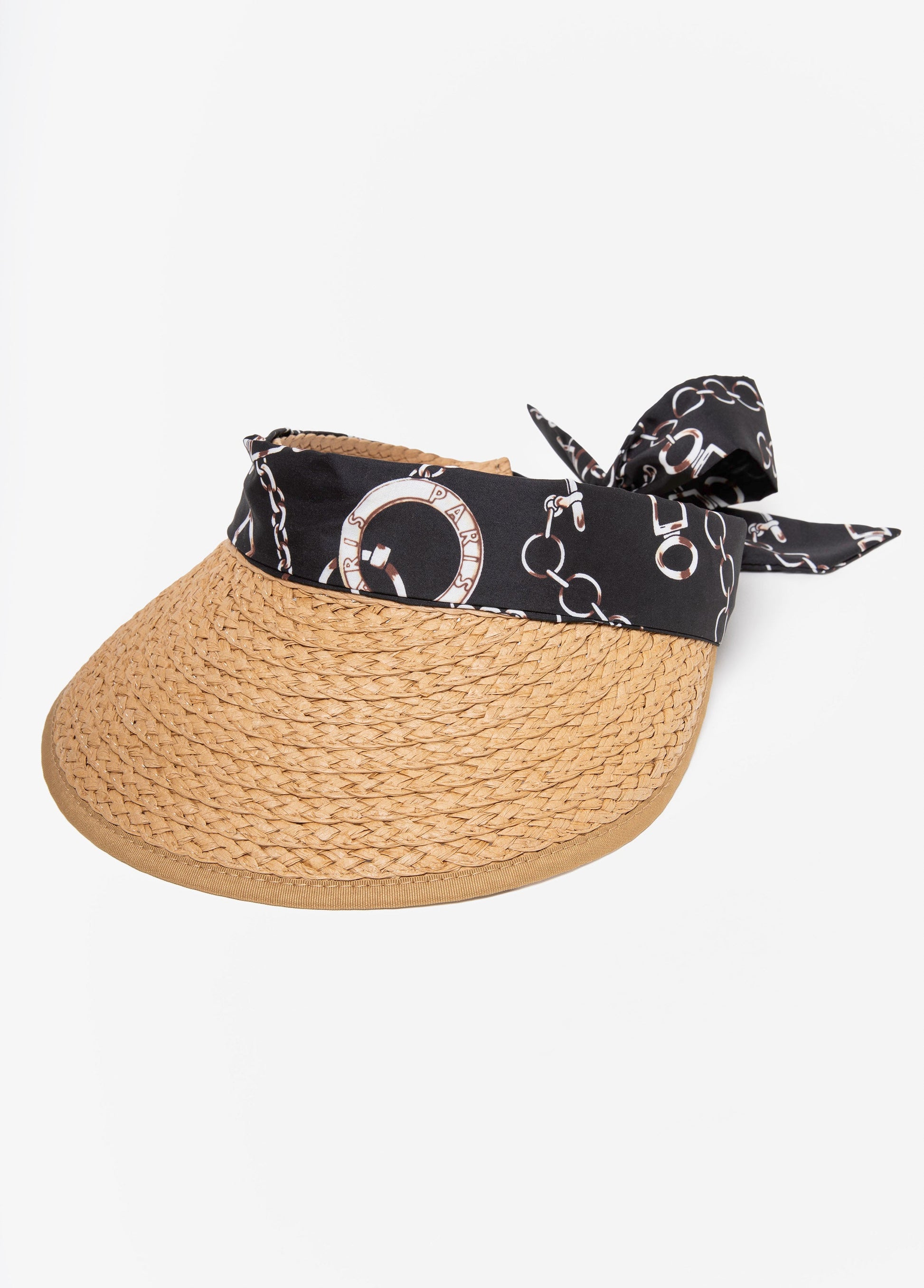 Ashley Stewart Scarf Paneled Straw Visor Natural