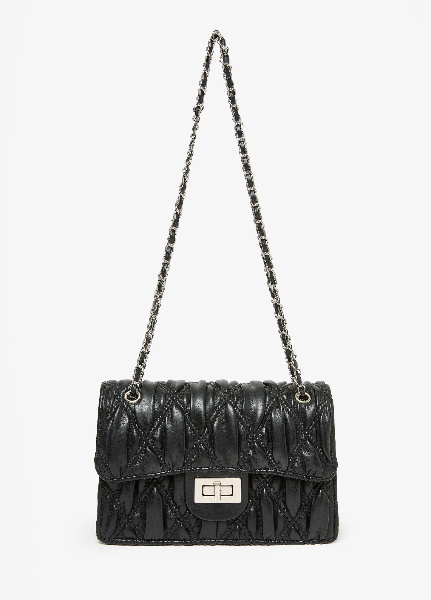 Ashley Stewart Textured Faux Leather Flap Bag Black