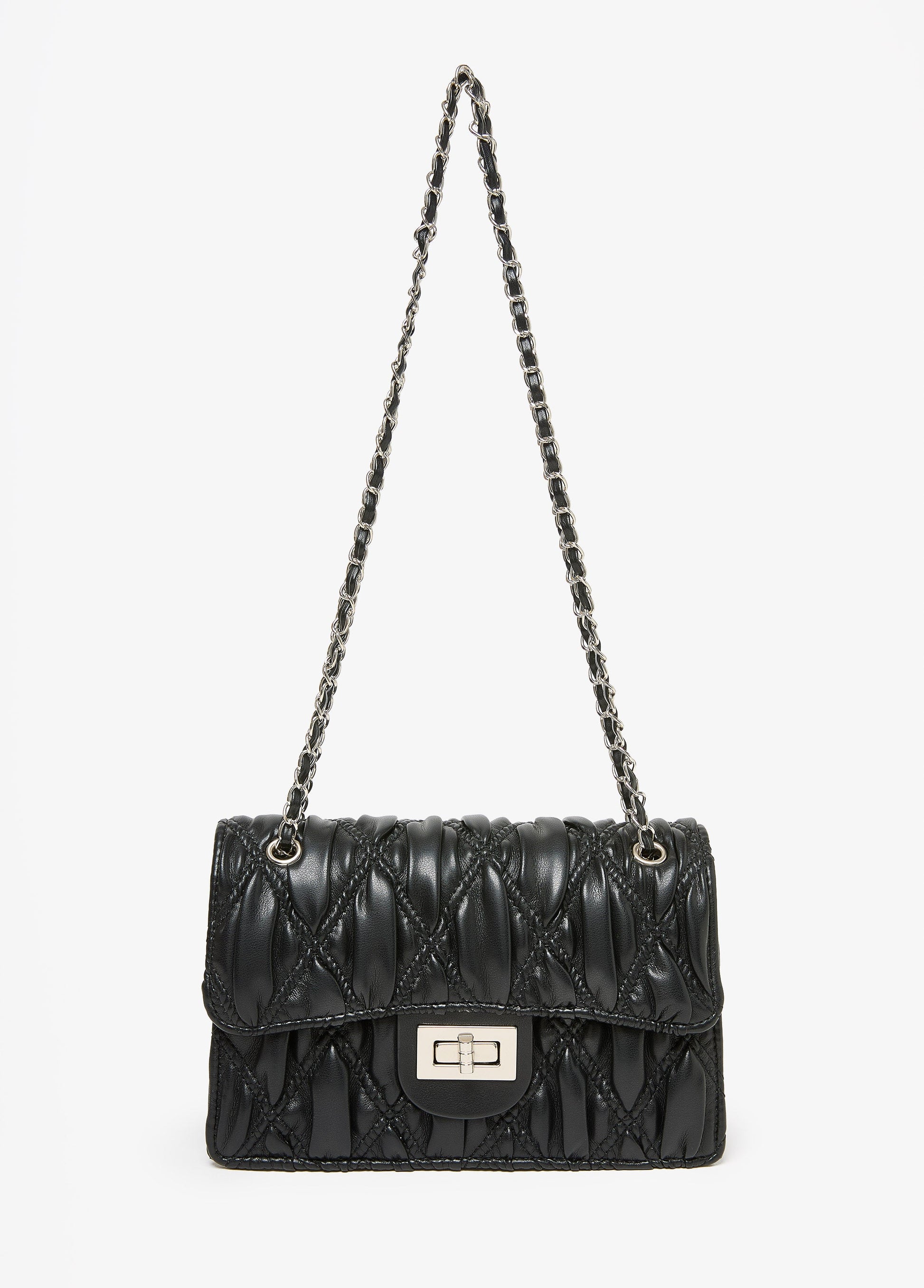 Ashley Stewart Textured Faux Leather Flap Bag Black