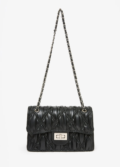 Ashley Stewart Textured Faux Leather Flap Bag Black