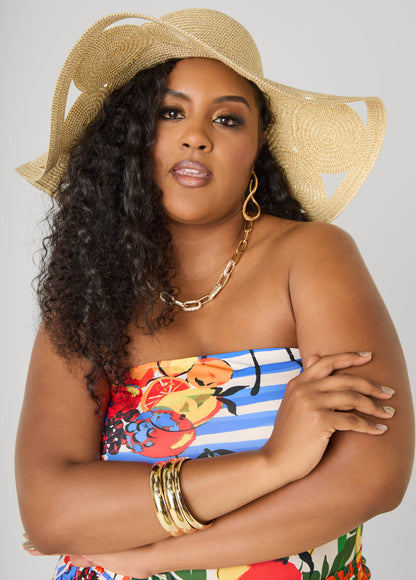 Ashley Stewart Metallic Cutout Straw Hat Natural