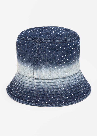Ashley Stewart Crystal Ombre Denim Bucket Hat Denim