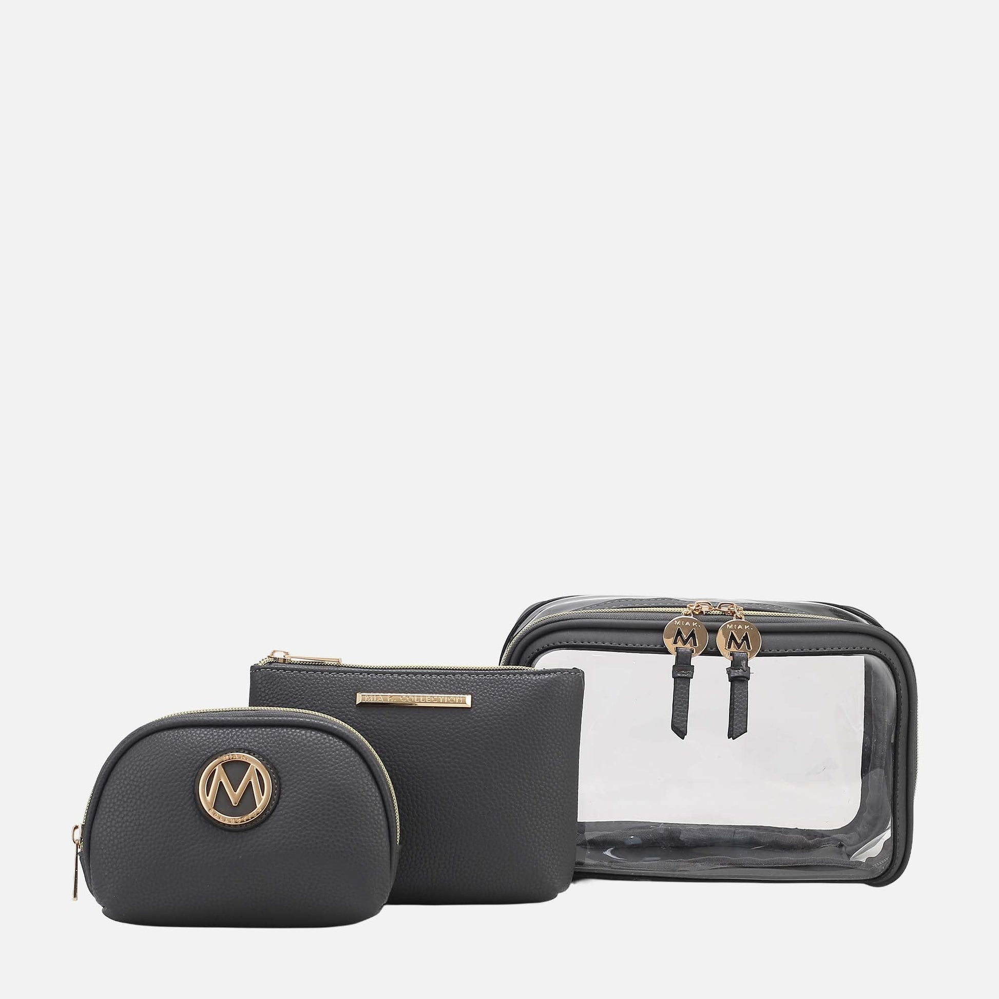 Ashley Stewart Laura Cosmetic Case Set Charcoal Grey