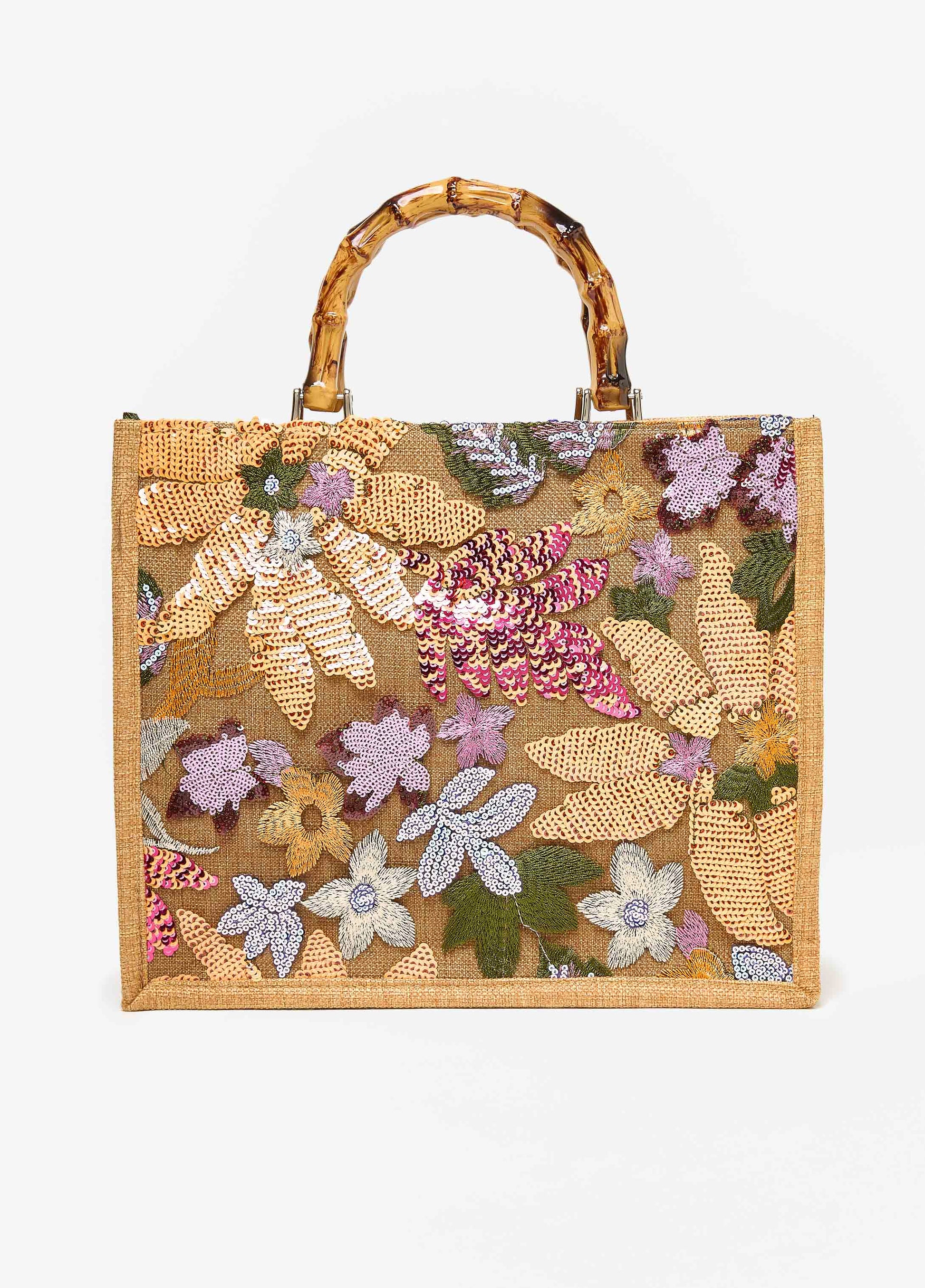 Ashley Stewart Floral Embellished Canvas Tote Multi