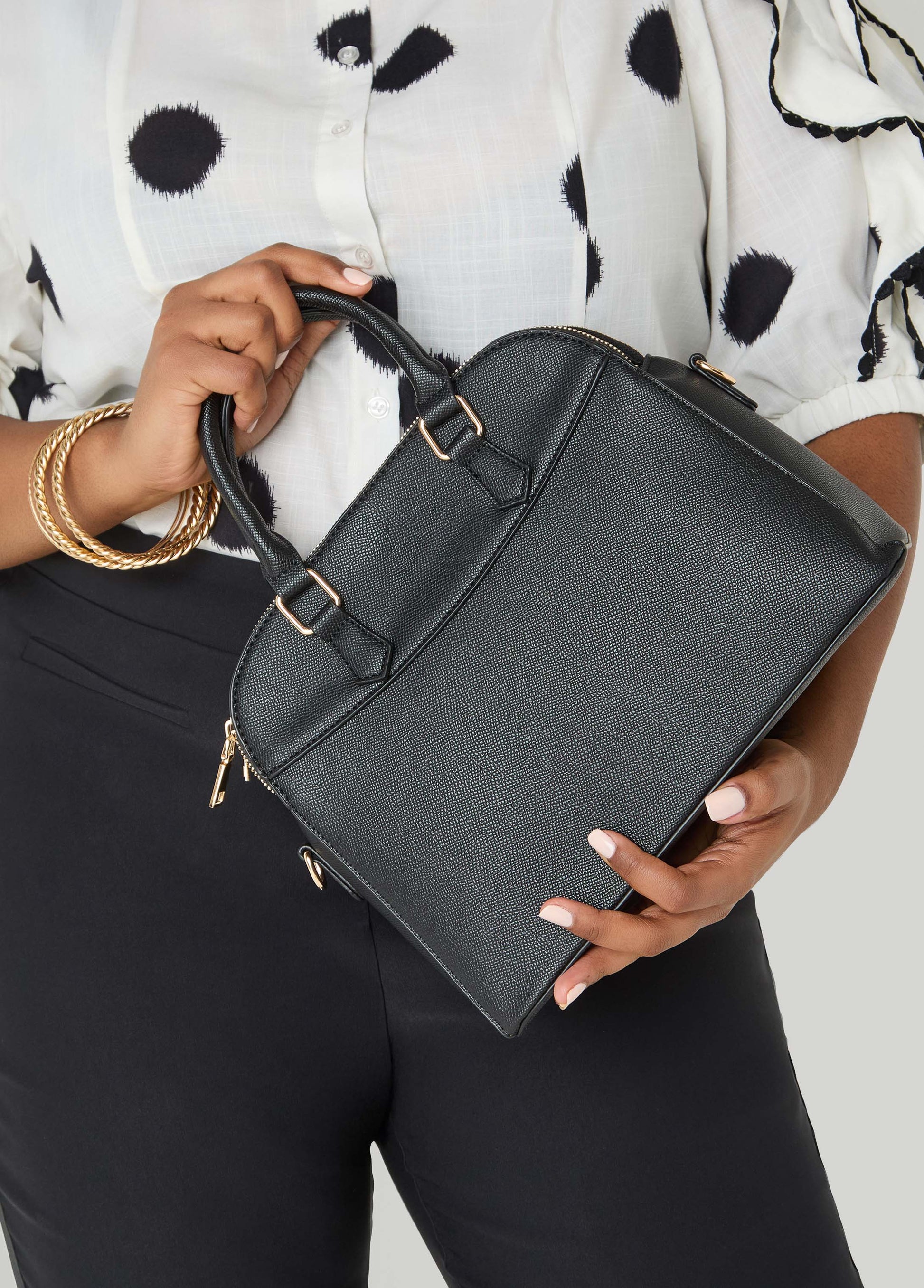Ashley Stewart Textured Faux Leather Satchel Black