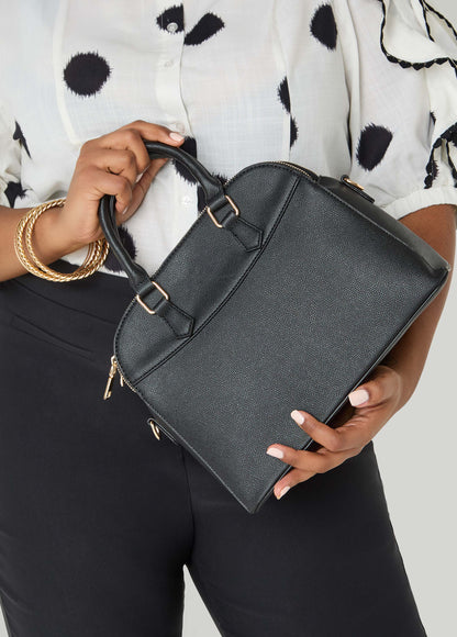 Ashley Stewart Textured Faux Leather Satchel Black