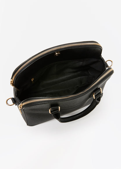 Ashley Stewart Textured Faux Leather Satchel Black