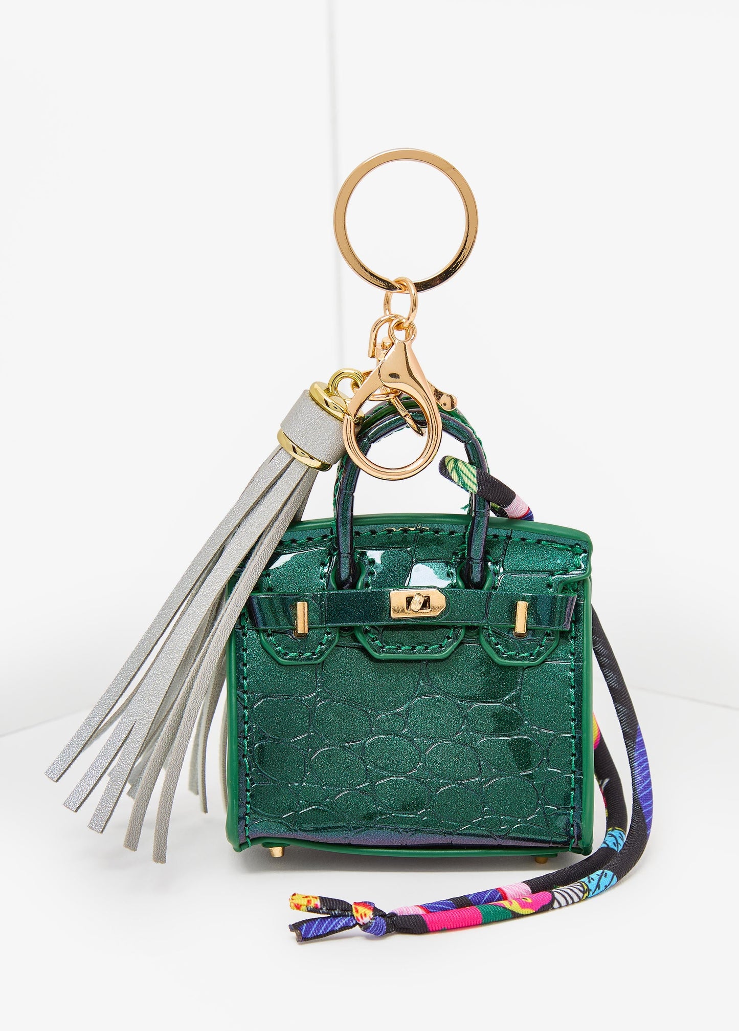Ashley Stewart Patent Croc Effect Bag Charm Dark Green
