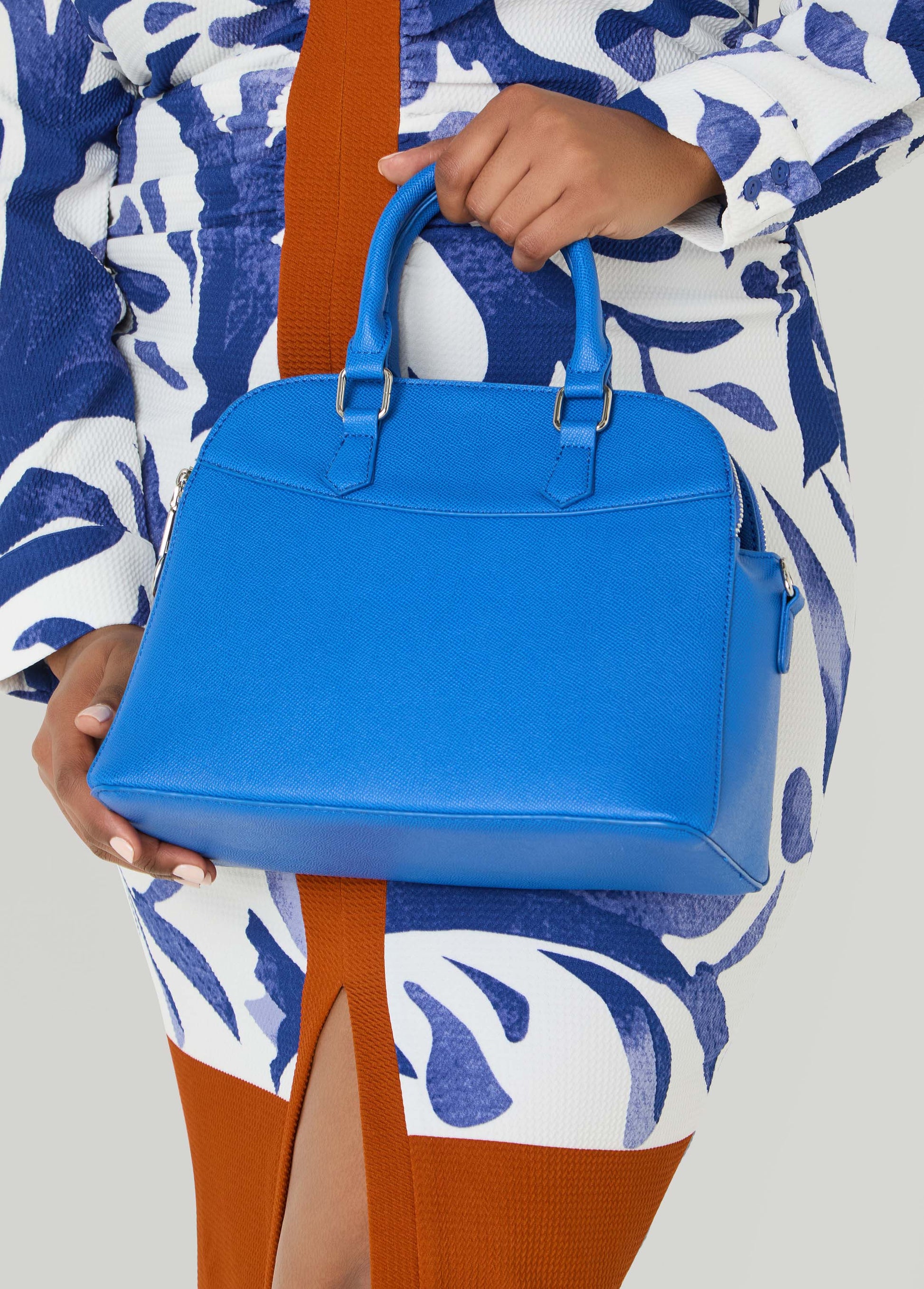Ashley Stewart Faux Leather Top Handle Satchel Victoria Blue
